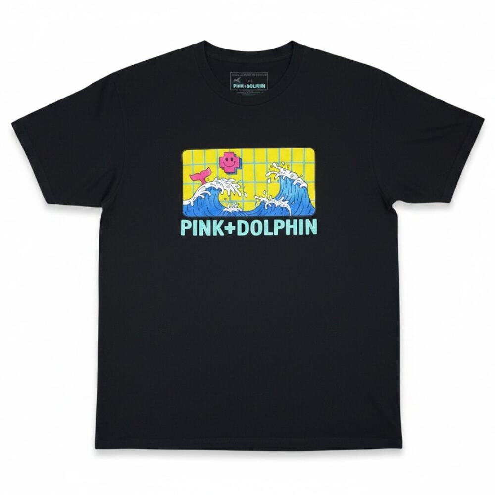 Pink Dolphin Men's Medium Kris Kaliakin Whale Waves Ocean Black Cotton T-Shirt